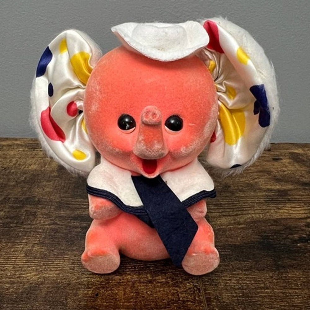 Vintage Royal Designs Flocked Pink Sailor Elephant Coin Bank Hialeah Florida